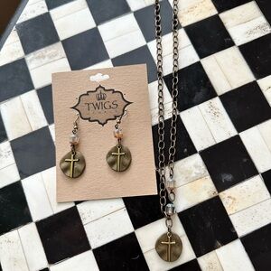 Earrings Necklace Twigs Boho Western Cross Chain